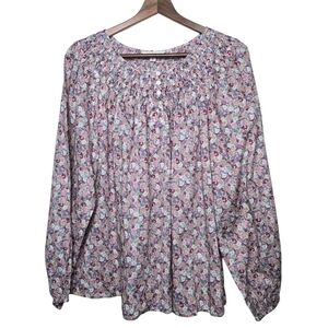 Lucky Brand Easy Smocked Floral Lightweight Peasant Blouse